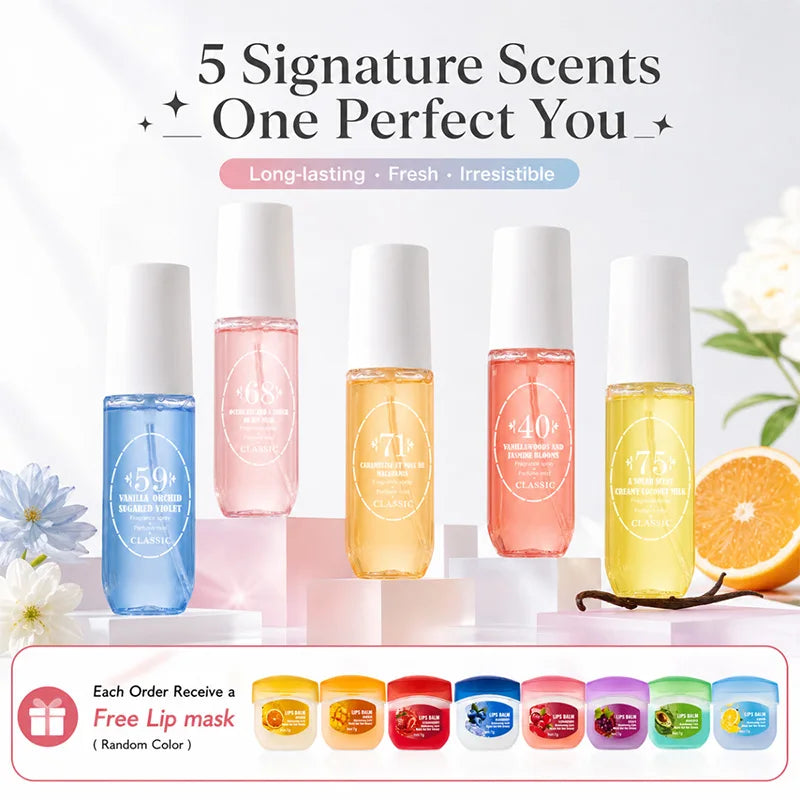 Perfume Mist Body Spray 5 Scents Vanilla Orchid Ocean Air Jasmine Blooms Creamy Coconut Milk Macadamia Long Lasting 90ml Each for Women Gift
