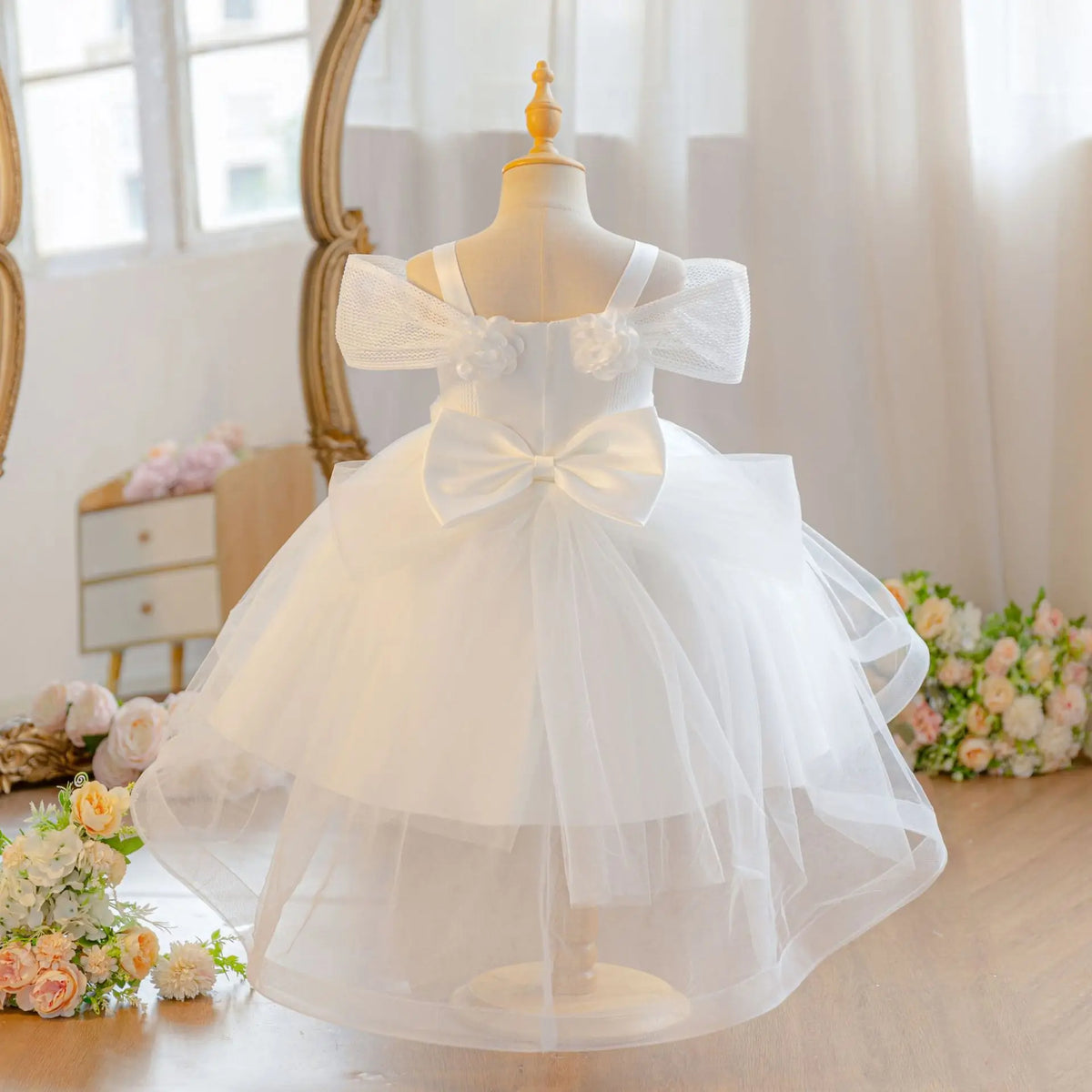 HETISO Children's Birthday Dress Off-the-shoulder Party Princess Wedding Holiday Ball Gown For 1-5 Years