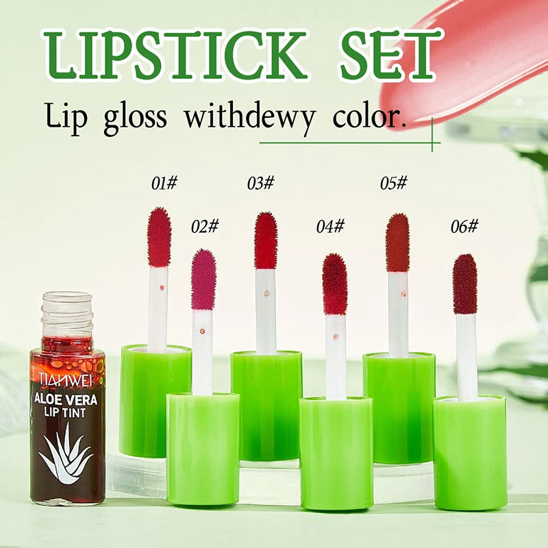 6-Piece Lip Gloss Oil Set,Aloe Vera Liquid Lipstick, Long-Lasting Moisturizing Smudge-Proof Lips Tint ,Non-Sticky Cosmetics
