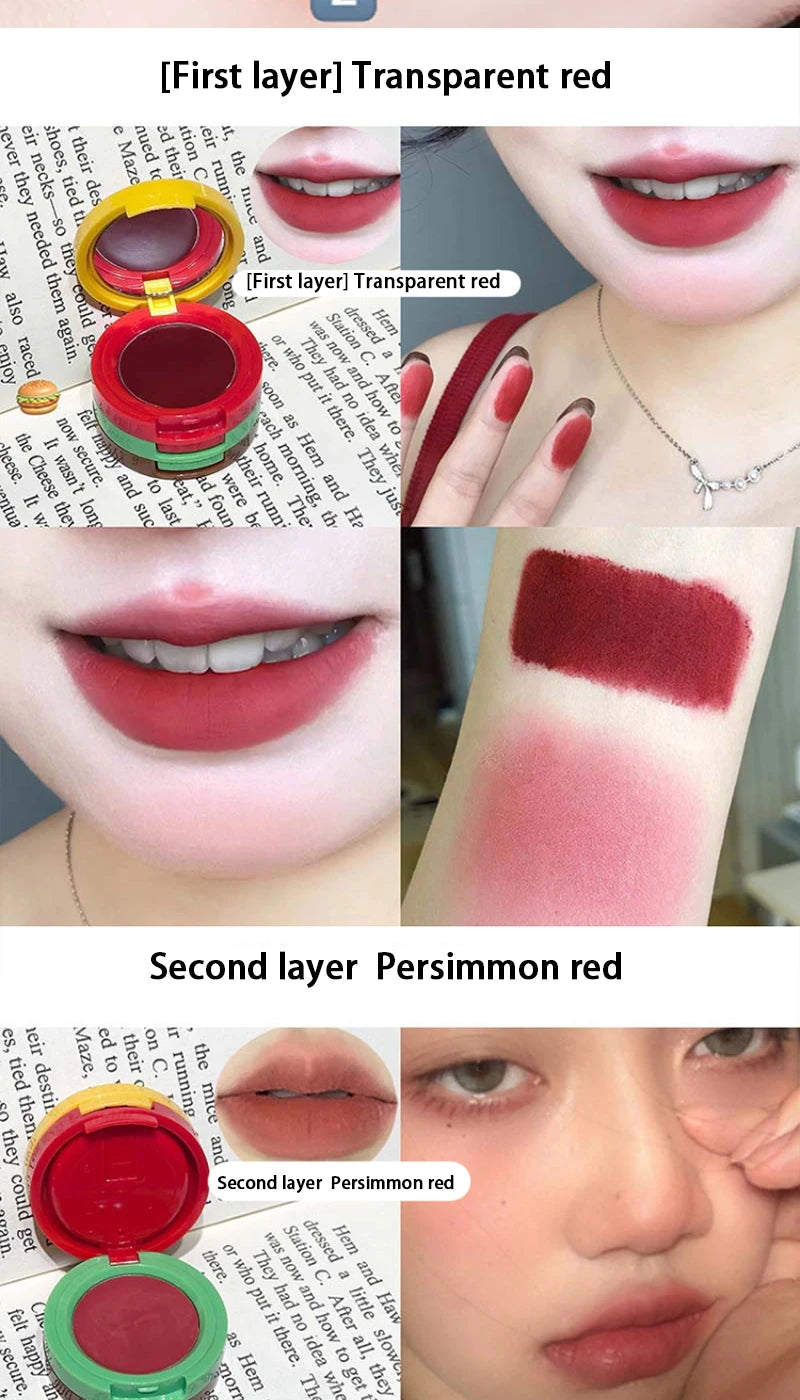 Cappuvini Velvet Lip Mousse - Matte Butter Formula, Long-Lasting Non-Drying, Cute Hamburger Design ,Compact and portable