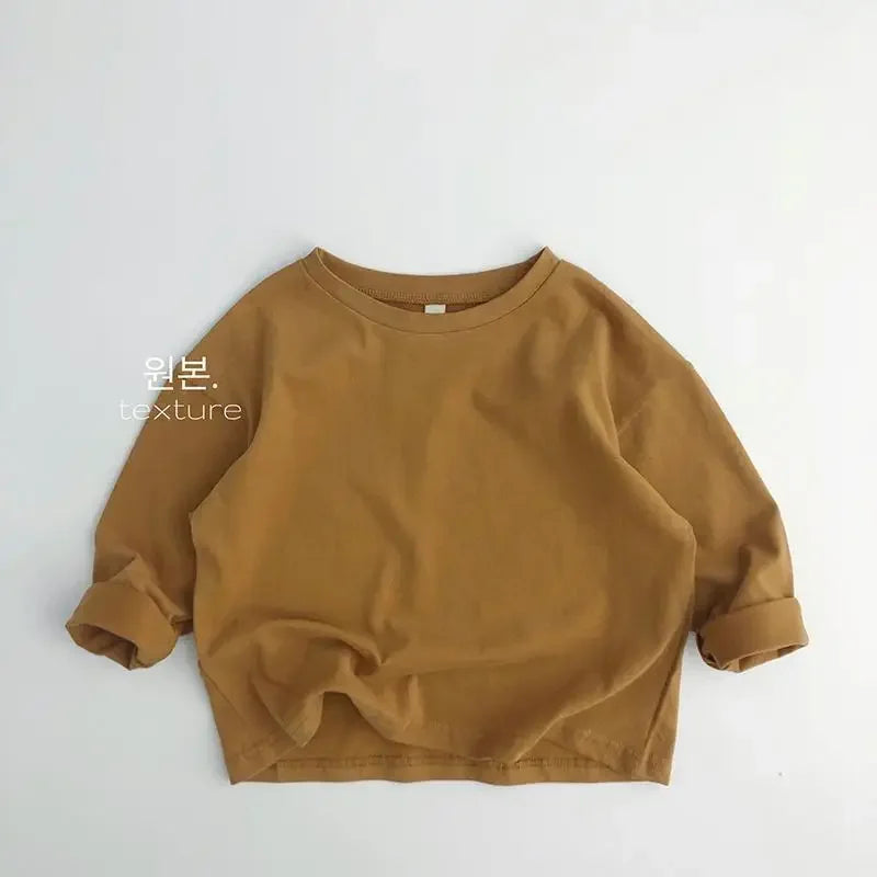 Autumn New Solid Color Children's Cotton T-shirt Long Sleeved Boys and Girls Top Fashion Children's Wear Baby T-shirt