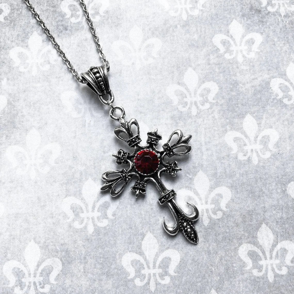 Gothic Black Ruby Cross Pendant Men'S Women'S'S Necklace European And American Retro Fashion Jewelry Gifts