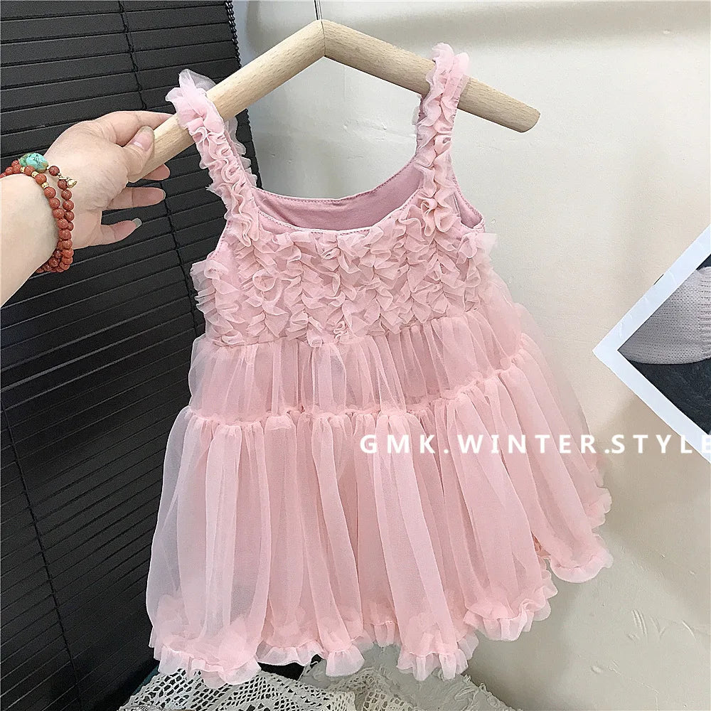 Girls' Summer New Dress Children's Cute Suspender Princess Dress Girl Baby Thin Casual Mesh Dress Fashion