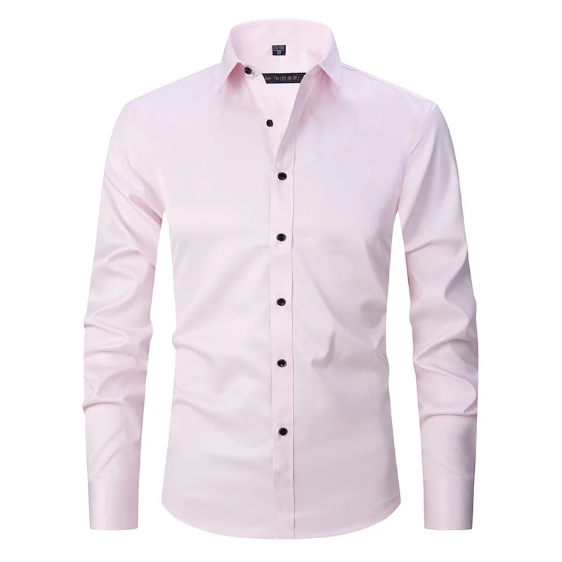 Men's Long Sleeve Dress Shirt Slim Fit Non-Iron Black Business Shirt