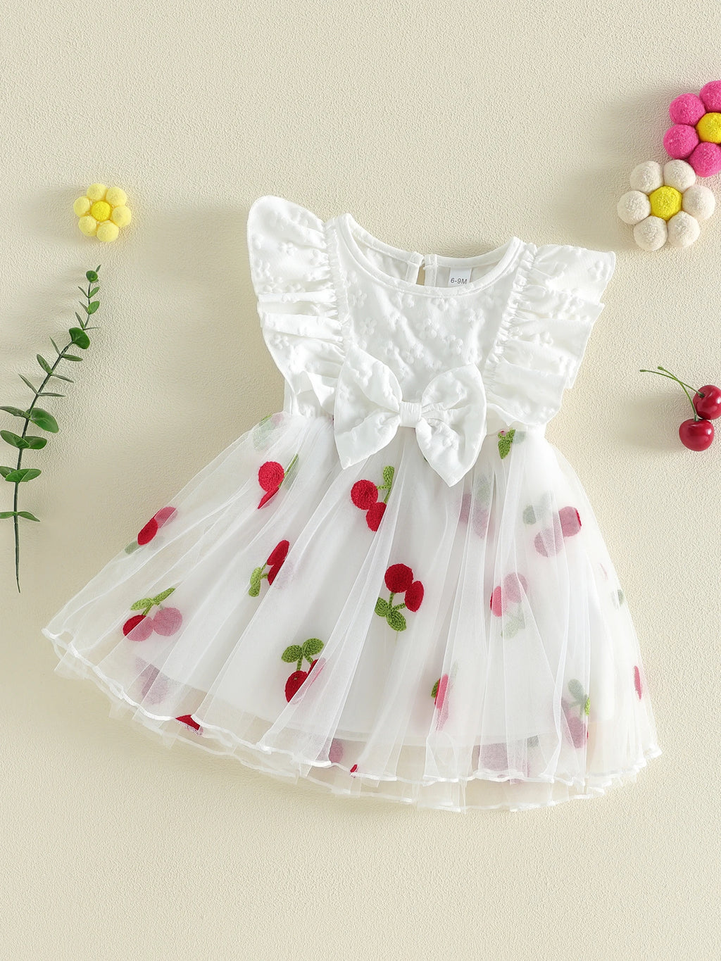 Citgeett Summer Toddler Girls Dress Embroidered Layered Tulle Bowknot Fly Sleeve Casual Dress Clothes