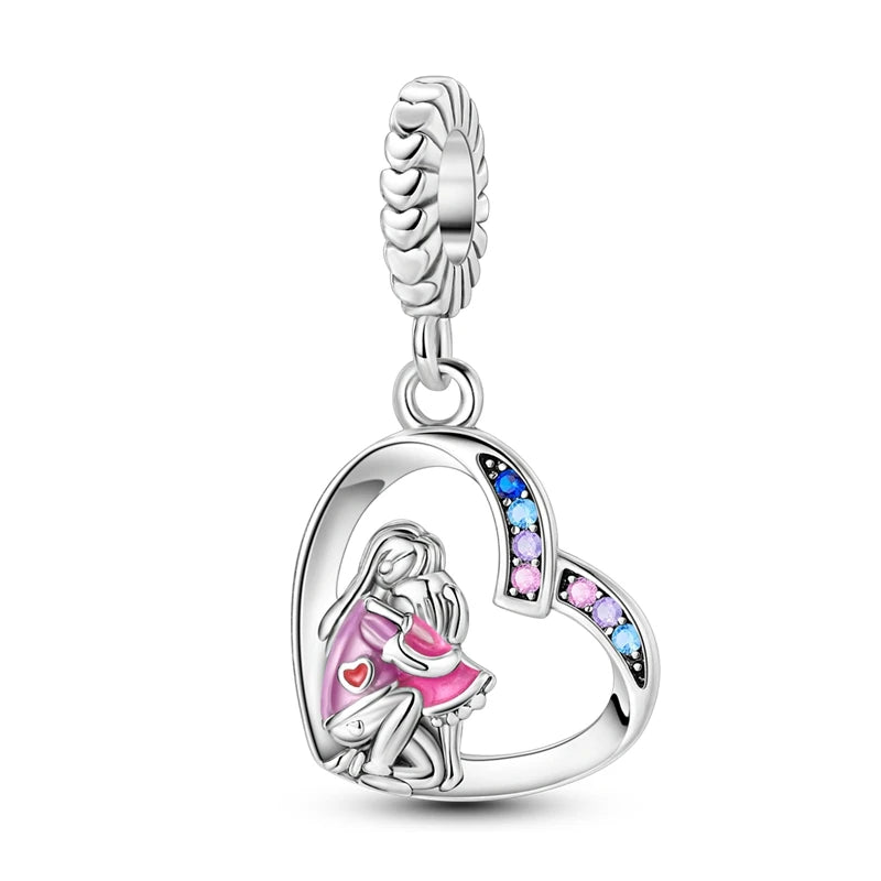 925 Sterling Silver Heart Charm Bead With Zircon Accent, GDTC Certified Fine Jewelry Gift For DIY Bracelet Makers