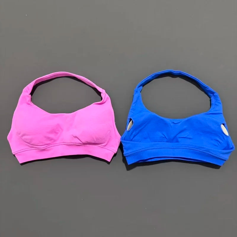 Women Sports Bra Seamless Halter Yoga Clothes Removable Cups Women Workout Clothing Gym Backless Bra Running Workout Tops