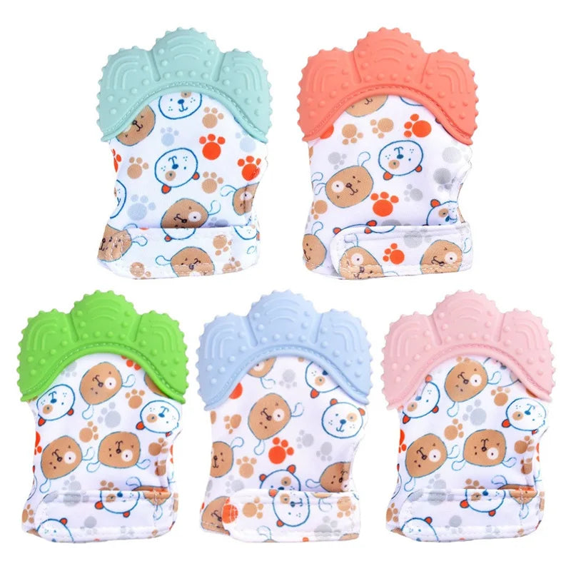 Cartoon Printed Baby Teether Mittens Chewing Gloves For Children & Babies Teethers Anti Eating Hand Teething Toys Baby Stuff