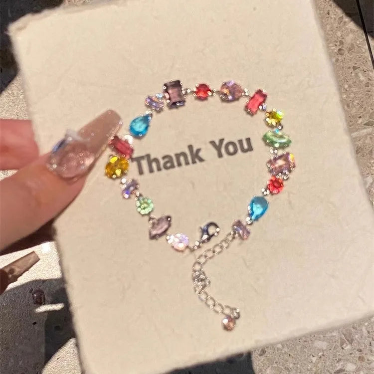 2026 Colorful Crystal Necklace Bracelet Chain Jewelry Set for Women Elegant Clavicle Chain Irregular Zircon Party Gift for Women