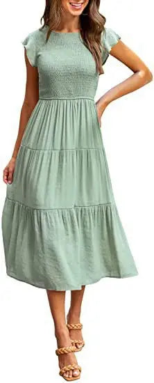 Summer New Spot Dress Women's Flying Sleeves Large Swing Skirt 2023 Quick Sale European and American Women's Cross border Mid le