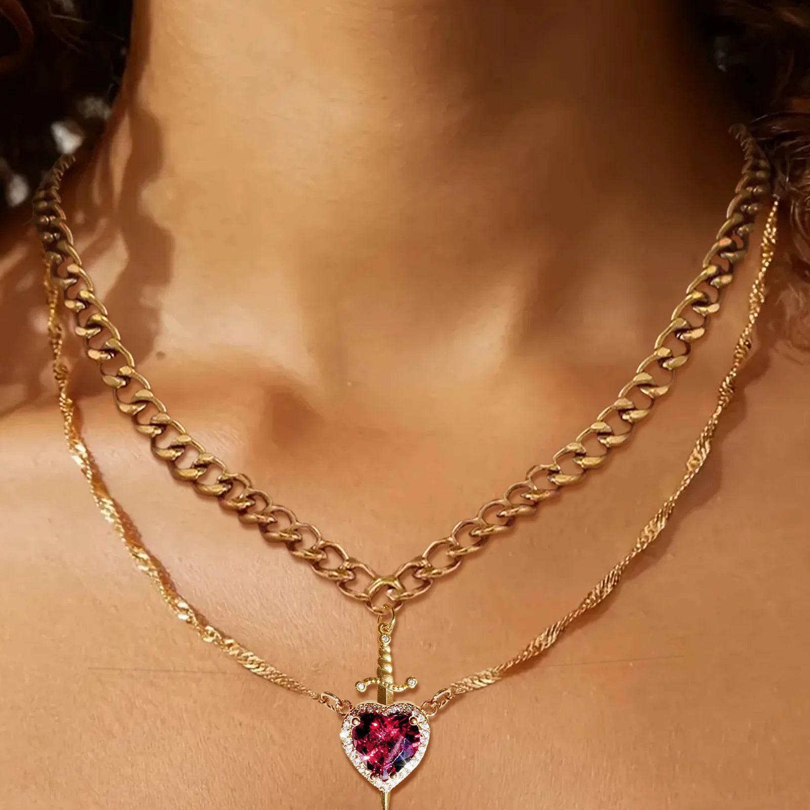 The Snow White Couple Necklace Heart and Sword Pendant Necklace for Women Romantic Valentine's Day Jewelry Gifts