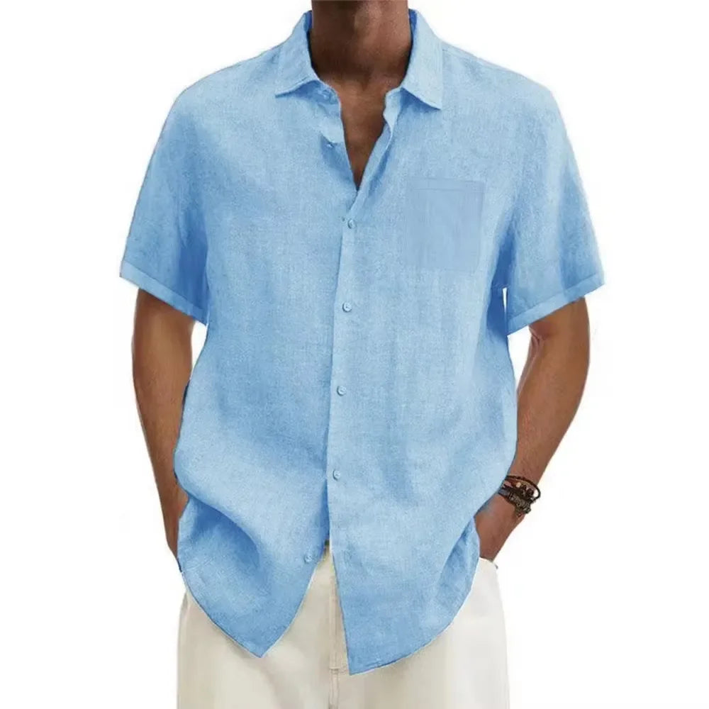 New Summer Men's Short-sleeved Shirt Cotton Linen Breathable Casual Lapel Buttons Business Casual Shirt
