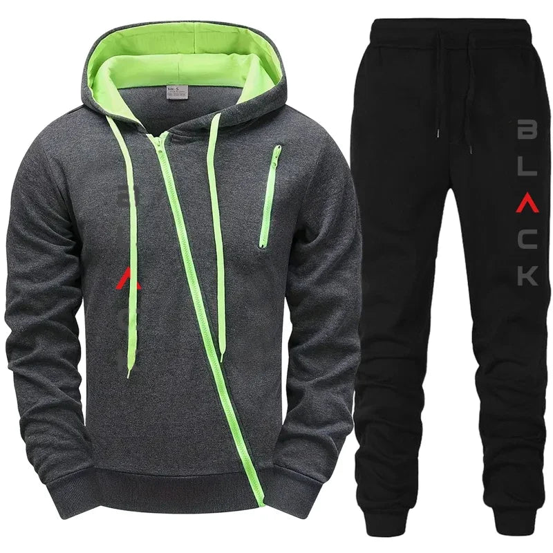 2025 Mens Tracksuit Hoodie Sweatpants Set With Zipper Jacket Black Letter Print Autumn Winter Casual