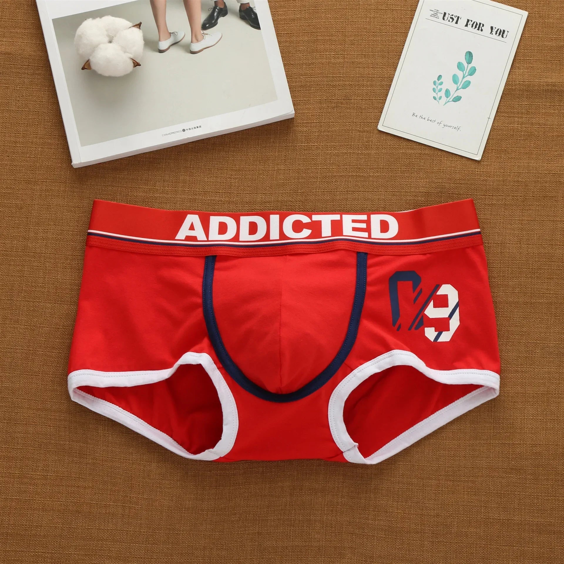 Men'S Korean Letter Pure Cotton Low Waist Underwear Elastic Style Fashion Trendy Flat Corner Pants