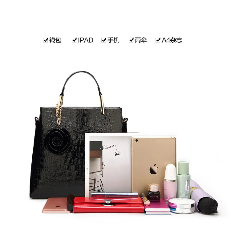 2025 New Patent Leather Women's Bag Striped Handbag Women's Crossbody Shoulder Bag Shell Bag Large Capacity Outdoor Travel