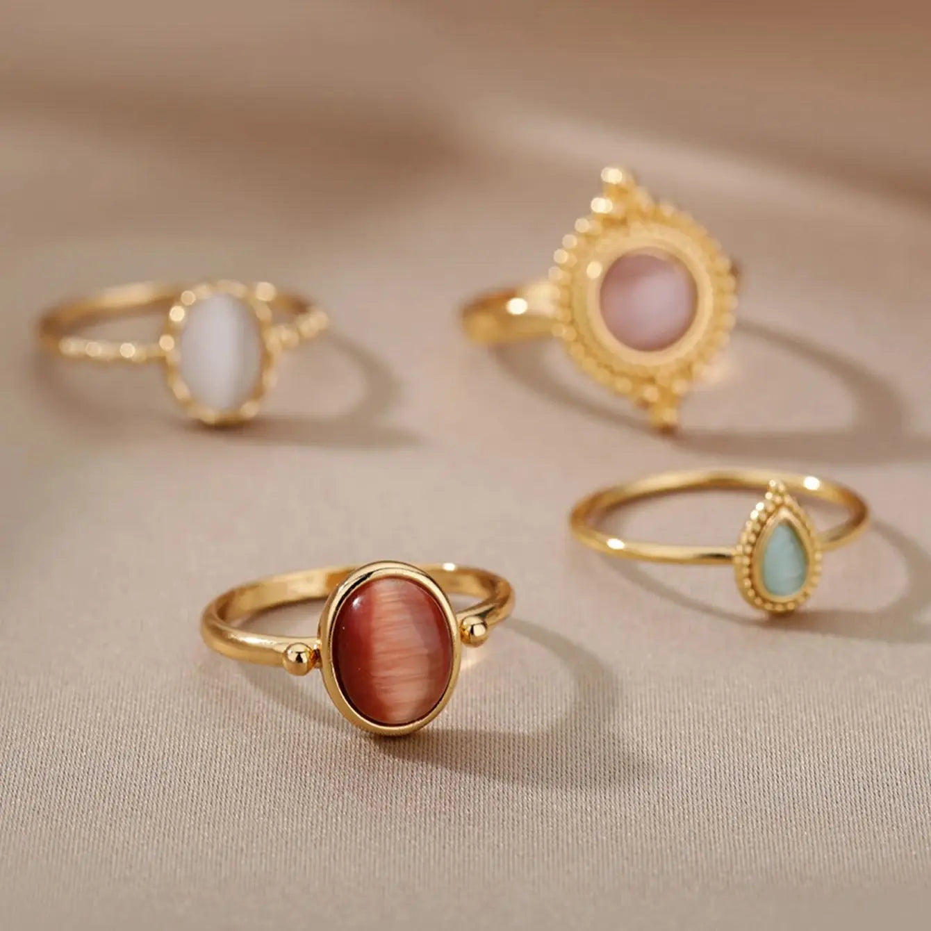 Stainless Steel Opal Rings For Women'S Aesthetic Water Drop Gold Color Wedding Ring Waterproof Jewelry Finger Accessories Gifts