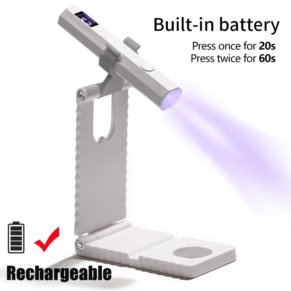 Lámpara de uñas LED UV con soporte, luz UV de mano con pantalla LCD para uñas de gel, secador de uñas USB recargable para curado rápido