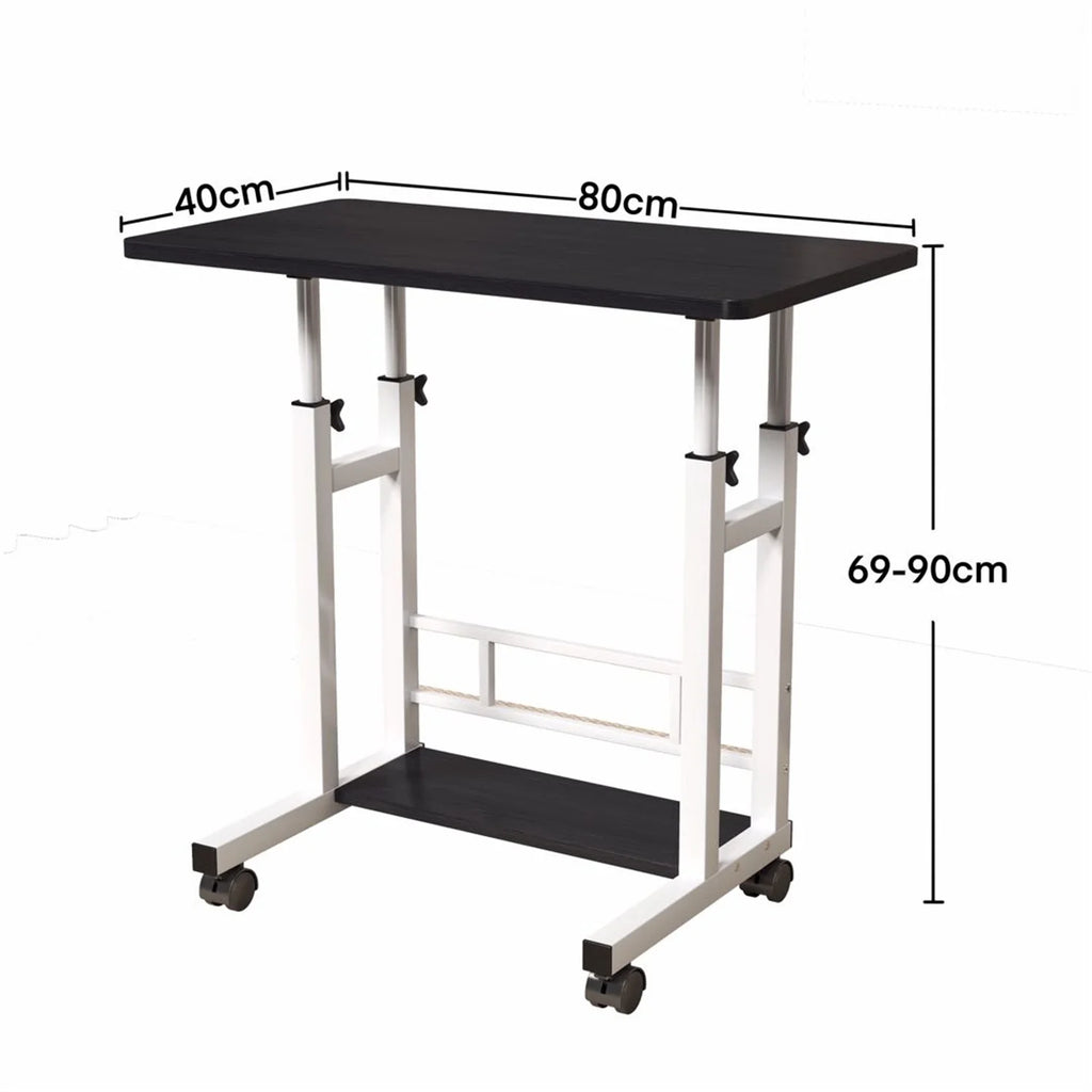 Adjustable Height Mobile Standing Desk, 60 cm x 40.0 cm Rolling Laptop Table with Storage Basket, Portable Sit to Stand Workstation with Locking Casters for Small Spaces, Home Office, Black