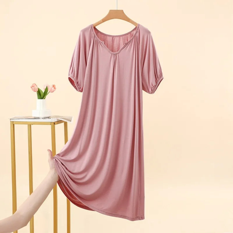 Summer New Modal Sleeveless V-neck Long Dress Women's Thin Loose plus Size Home Dress Fresh Sweet Style Outdoor Scene