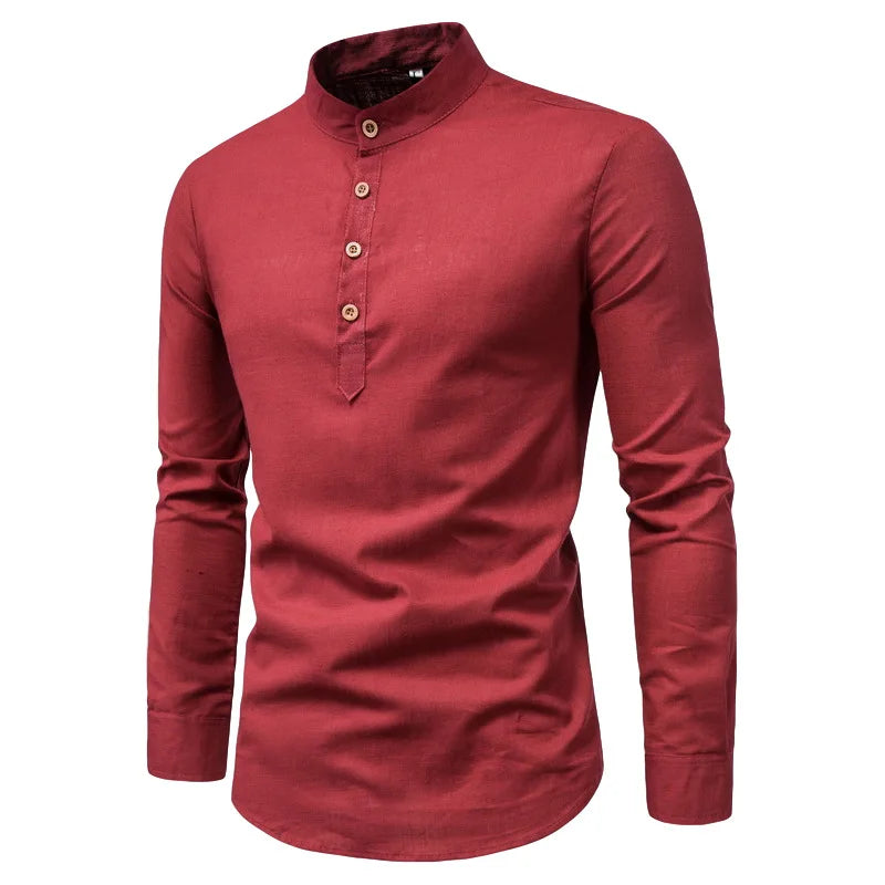 YOUONGWEAR Men's Cotton Linen Long-Sleeve Shirt - Oversized Casual