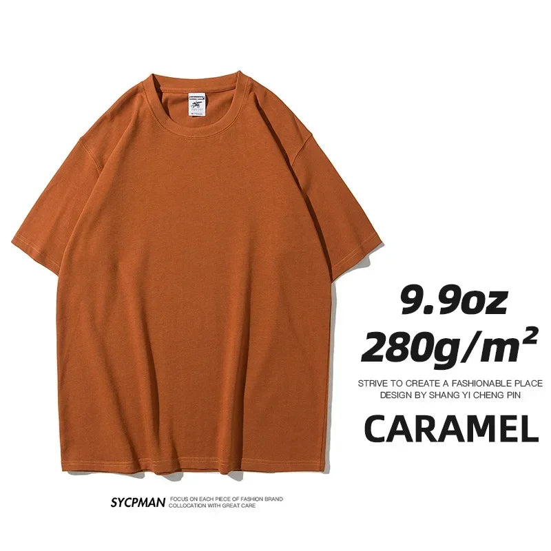 Mens Oversized 9.9oz Cotton Heavyweight Tee Short Sleeve Solid Color Casual For Men