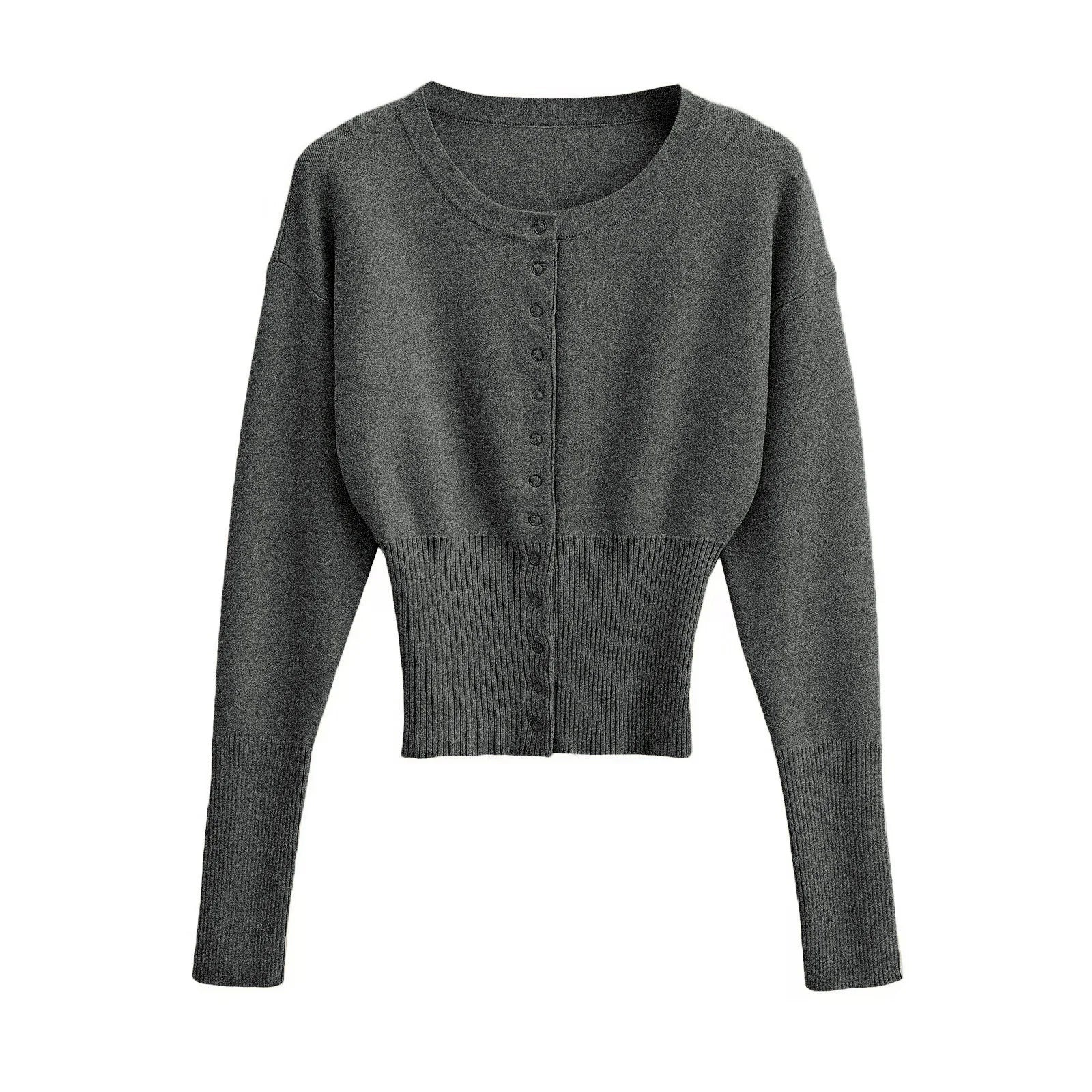 Tuularose Women'S'S Spring Cardigan Round Neck Button Casual Solid Knit Sweater Fashion Street High Waist Short Top Sweater Female