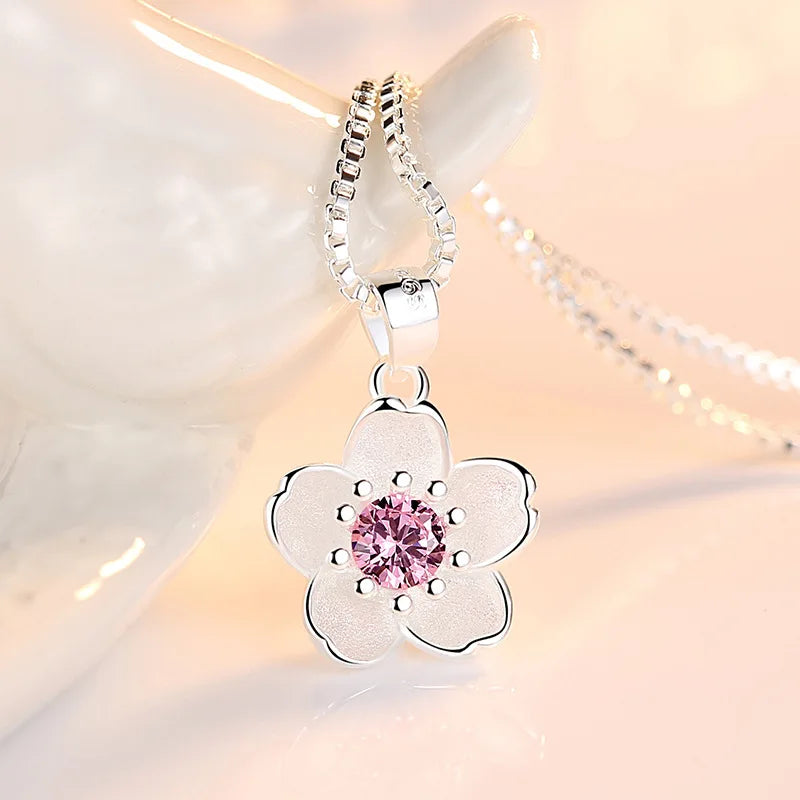 925 Sterling Silver Pink Purple Peach Blossom Necklaces For Women'S Retro Luxury Jewelry Accessories Freeshiping Items Jewellery