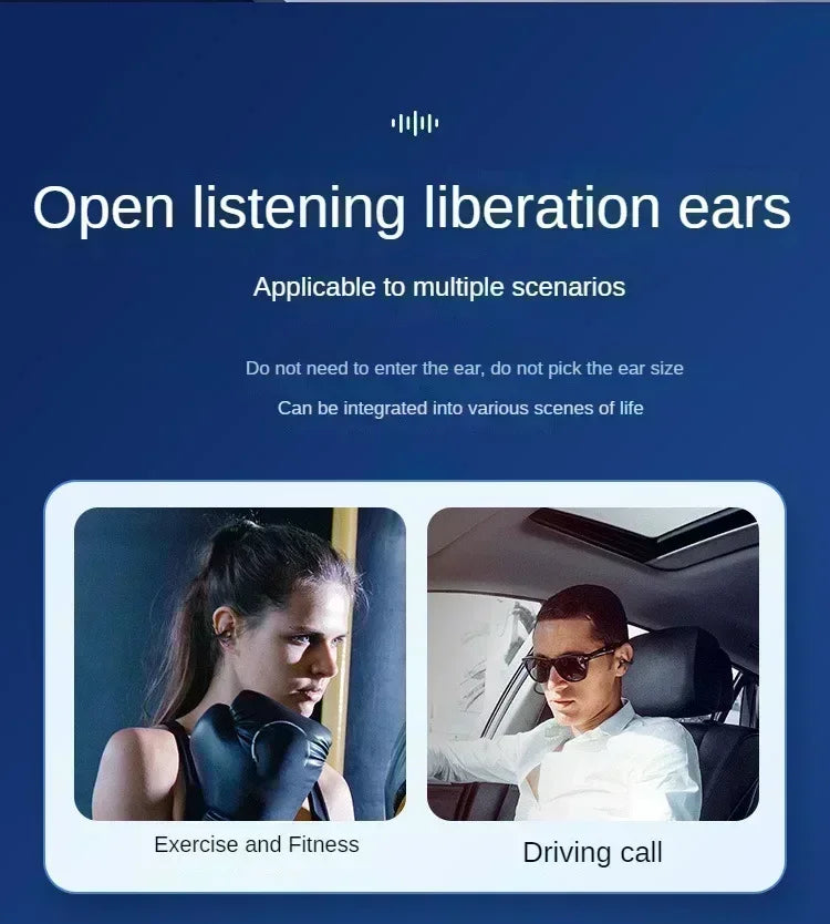 TWS Bluetooth Headset 5.3 Wireless Air Conduction Headphones Clip Ear Music Noise Canceling HD Call Sports Gaming Earphone