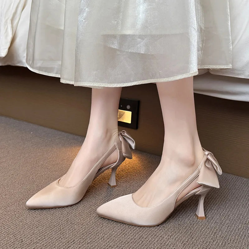 High Heels Women'S Bowknot Versatile Design Women'S Shoes Super Big Size 45 Plus Size Heels 44 45 Shoes High