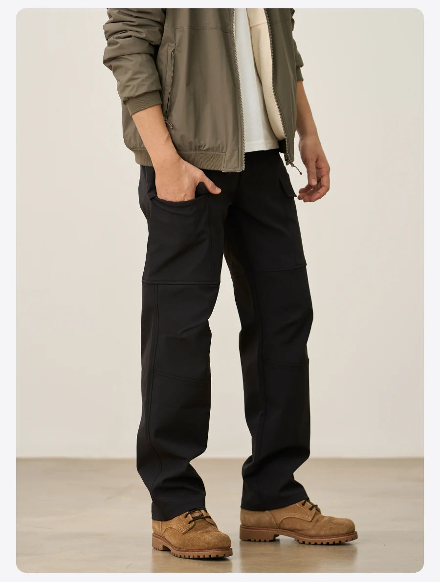 SIMWOOD 2026 Spring New Loose Straight Water Repellent Softshell Pants Men Elastic Hiking Trouser