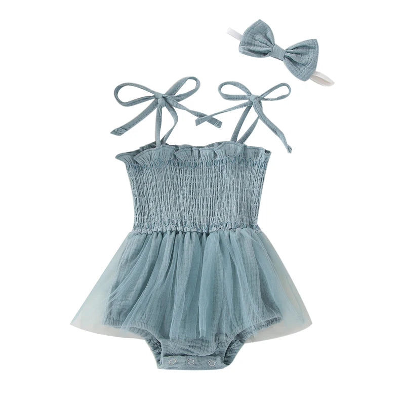 Summer Baby Romper Set Cotton Sleeveless Toddler Princess Tulle Dress Infant Girls Bodysuit Baby Jumpsuit And Headband