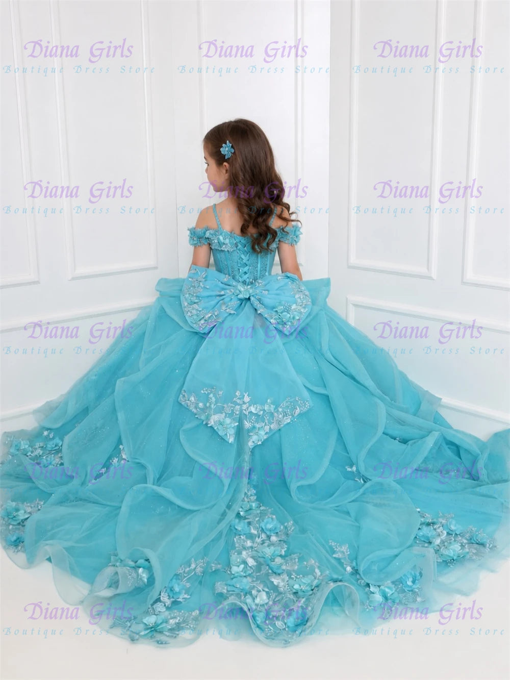 Gorgeous Blue Tulle Fluffy QUality Flower Girl Dress for Kids Wedding Evening Ball Ceremonies Formal Receptions Customized Gowns