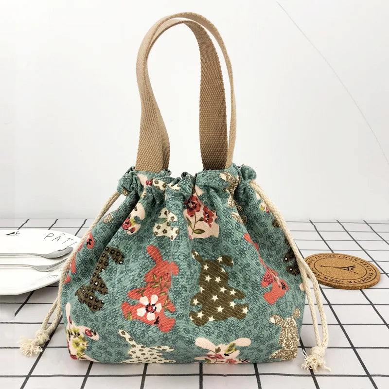 Bolsa de almuerzo de lona con cordón con diseño de anime de dibujos animados japonesa, bolsa plegable para dos fiambreras