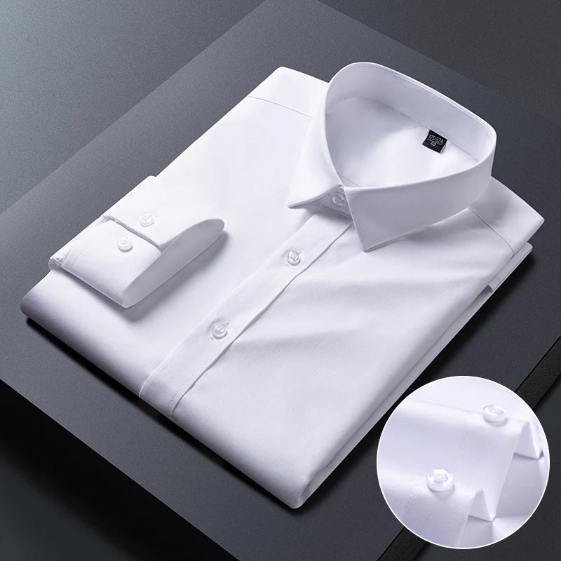 Bamboo Fiber AntiWrinkle Mens Long Sleeve Dress Shirt Slim Fit For Business Professionals