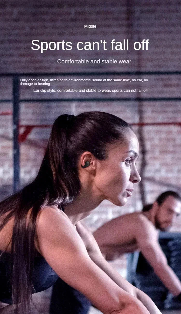 TWS Bluetooth Headset 5.3 Wireless Air Conduction Headphones Clip Ear Music Noise Canceling HD Call Sports Gaming Earphone