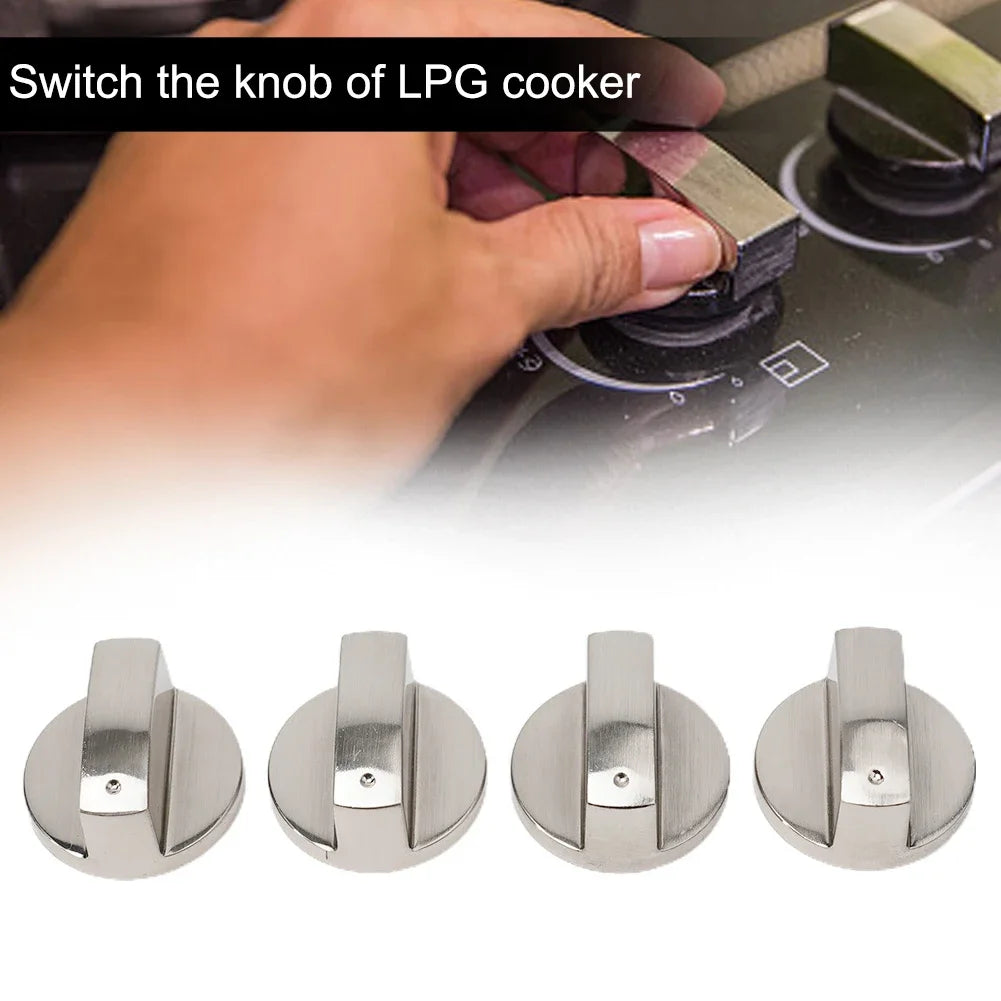 4PCS Gas Stove Knobs 6mm Silver Modern Kitchen Electric Cooker Oven Hob Control Switch For Household Hardware Replacement Tools