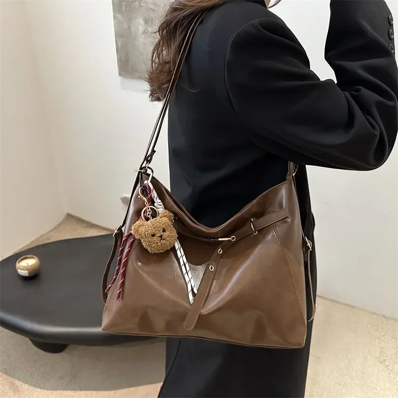 Vintage Large Capacity Women's Shoulder Bag Fashion Backpacks Pu Leather Ladies Crossbody Bag Female Commuter Tote Handbags