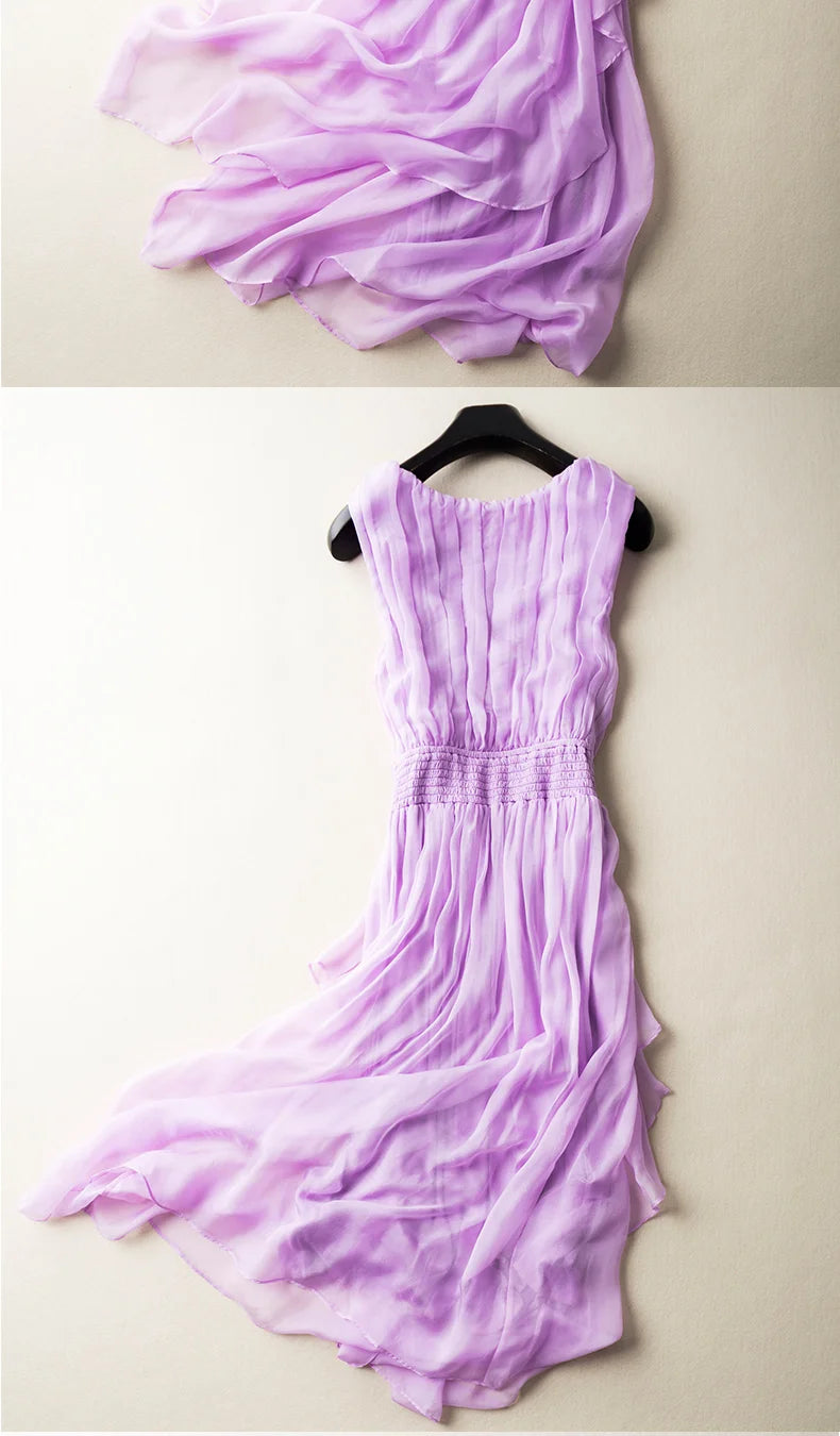 100% Mulberry Silk Dress Slim Silk Dress 2024 Summer Women's Clothing Super Fairy Beach Dresses Long Elegant Dresses For Women