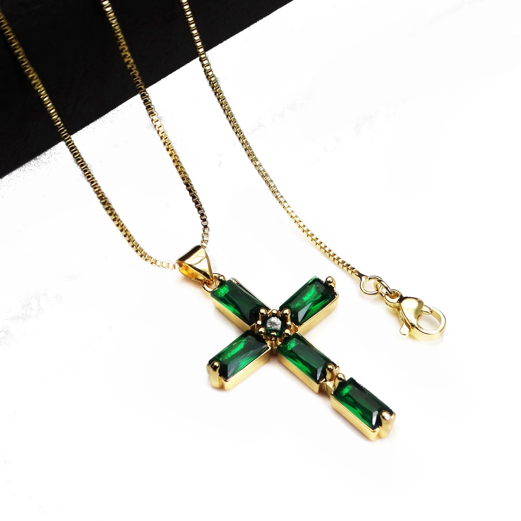 Cross Pendant Gold Plated With Sparkling Multicolor Microlaid CZ For Women Brass Charm Necklace Making