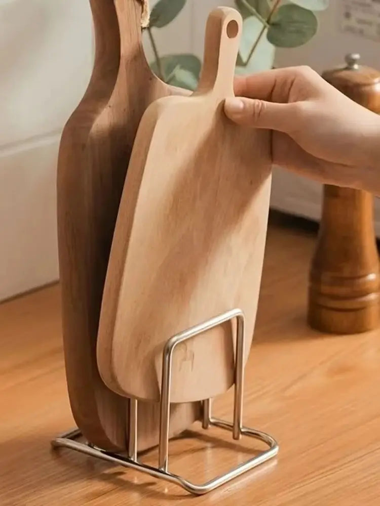 1 soporte de acero inoxidable para tapas de ollas y tablas de cortar, combinado, que ahorra espacio - Estante de encimera resistente, organizador de cocina