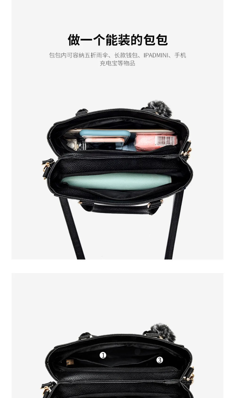 Korea Leather Women Handbag with Keychain Open Pocket Shoulder Bag Large Capacity Casual Messenger Bag Lady