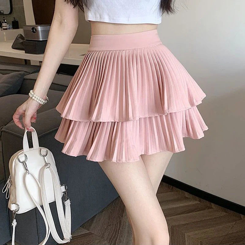 Ruffled Cake Skirts for Women High-waisted A-line Solid All-match Sweet Lovely Girls Korean Style Gentle Spring Kawaii Casual