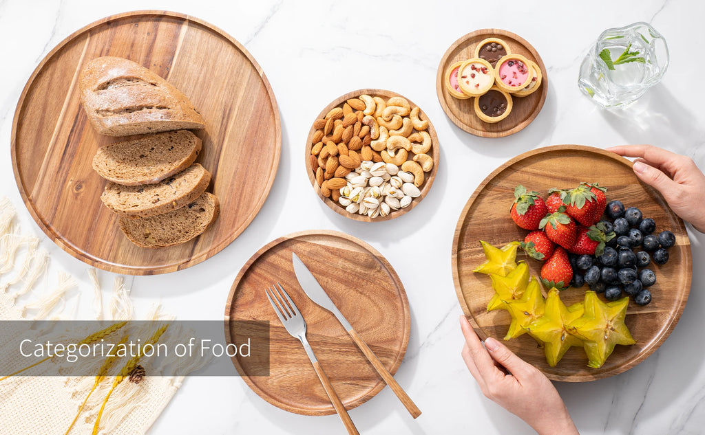 12.5/15/20/25/30cm Round Serving Platter Tray Acacia Wood Pizza Salad Plate Fruit Dessert Tray Bread Cake Container Snacks Dish