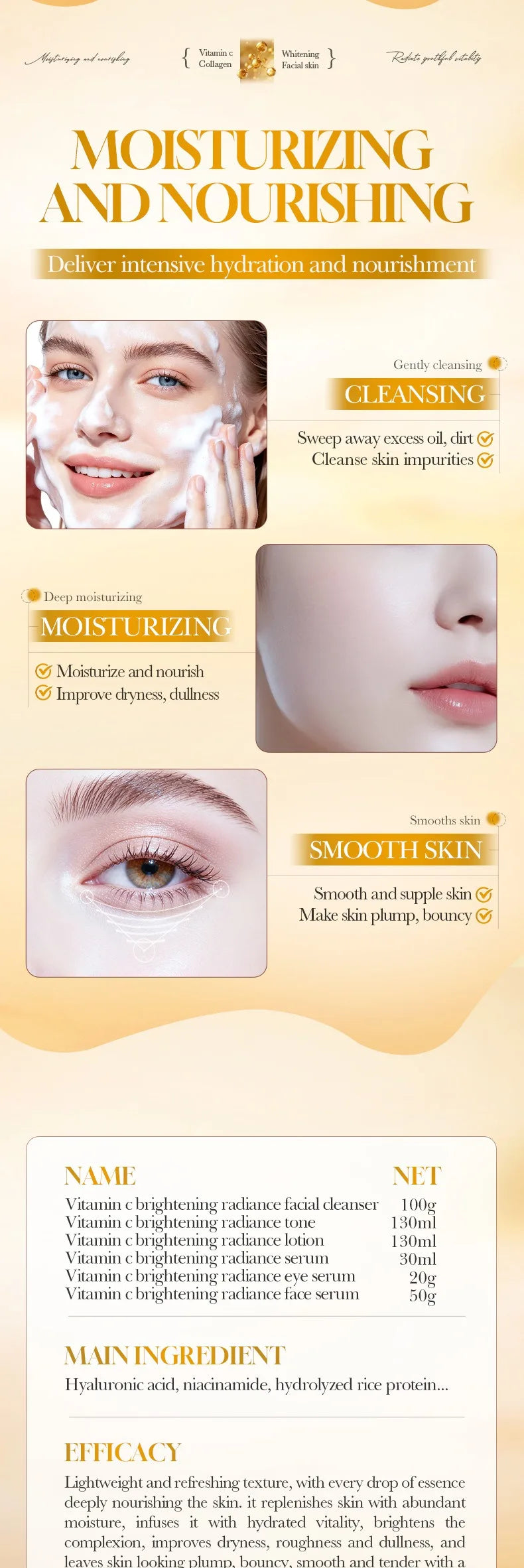 WHITENING VC Collagen Protein Skincare Set - Firming, Lifting Hydrating Face Kit for All Skin Types Skin care