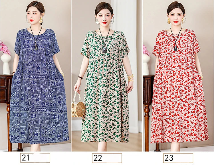 New Fashion Casual Summer Dress For Women Ladies O-Neck Print Short Sleeve Dress plus size Women Clothing