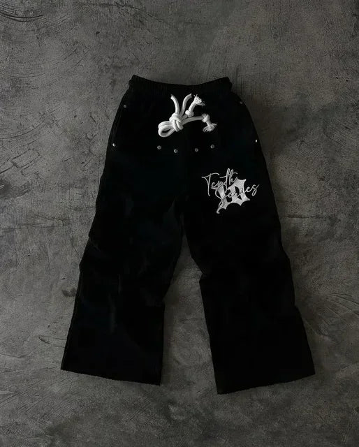 American Letter Patch Men Hip Hop Baggy Sweatpants With Retro Double Layer Y2K Style