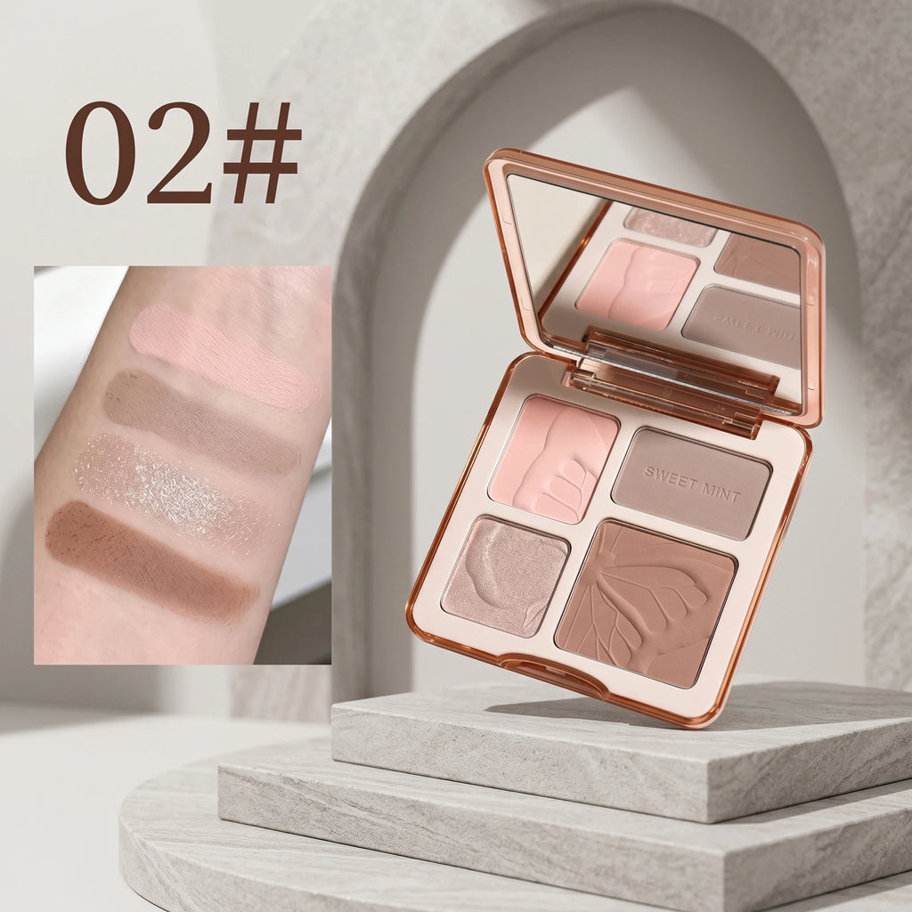 Sweetmint 4-Color Contour Palette Highlight & Contour Integrated Fine Texture Easy to Blend Beginner Friendly