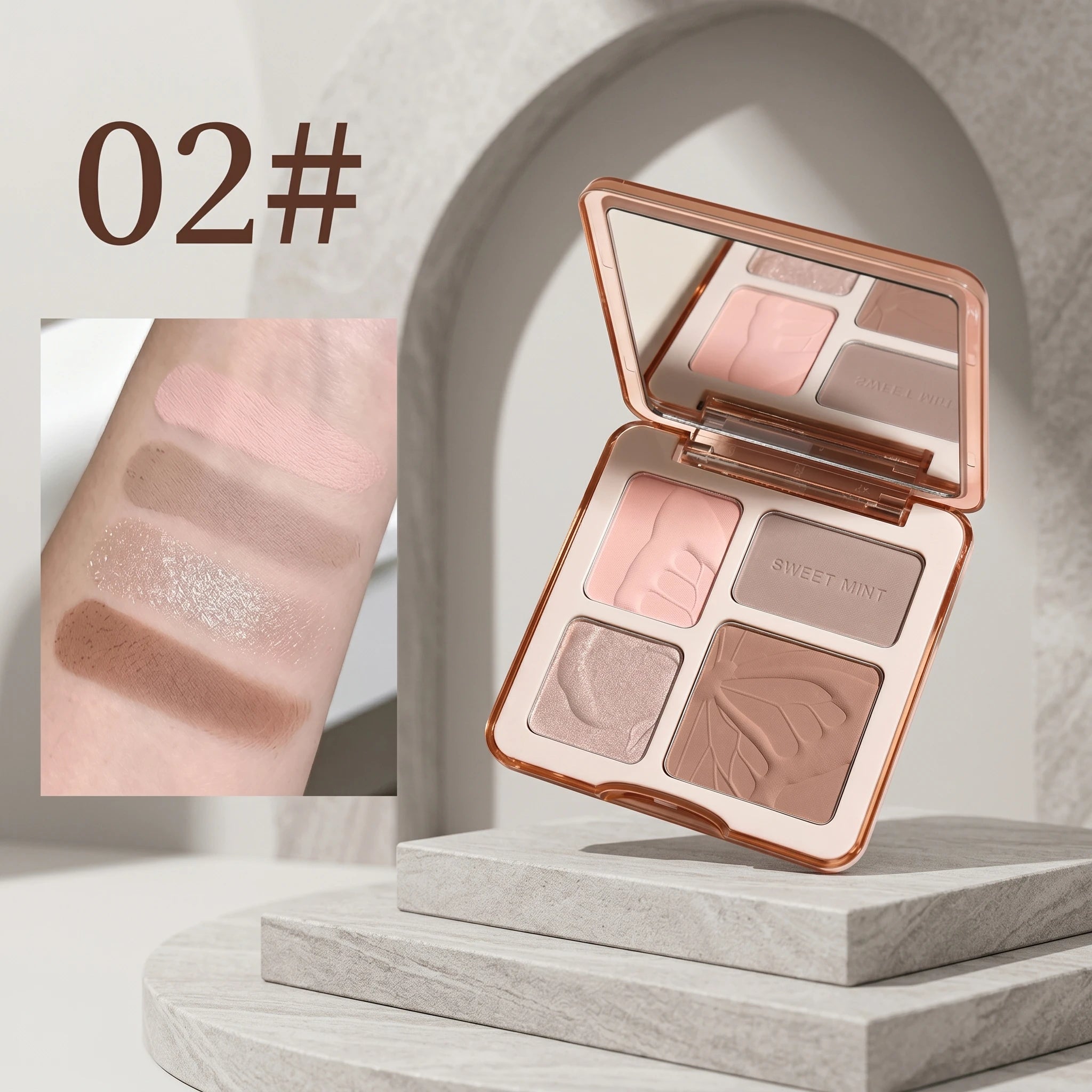 Sweetmint 4-Color Contour Palette Highlight & Contour Integrated Fine Texture Easy to Blend Beginner Friendly