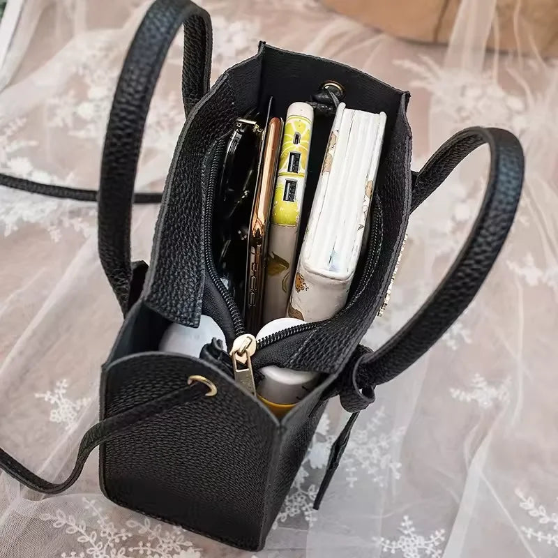 Single-shoulder Crossbody Handheld Triple-use Satchel Portable Leisure Bag Solid Color Lychee Grain Ladies Handbags ﻿