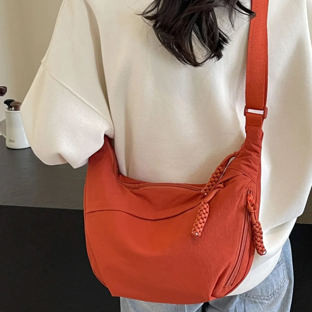 Nylon Crossbody Bags Large Capacity Korean Simplified Shoulder Bag Lightweight Solid Color Dumpling Bag Travel Sports Hobos Bag